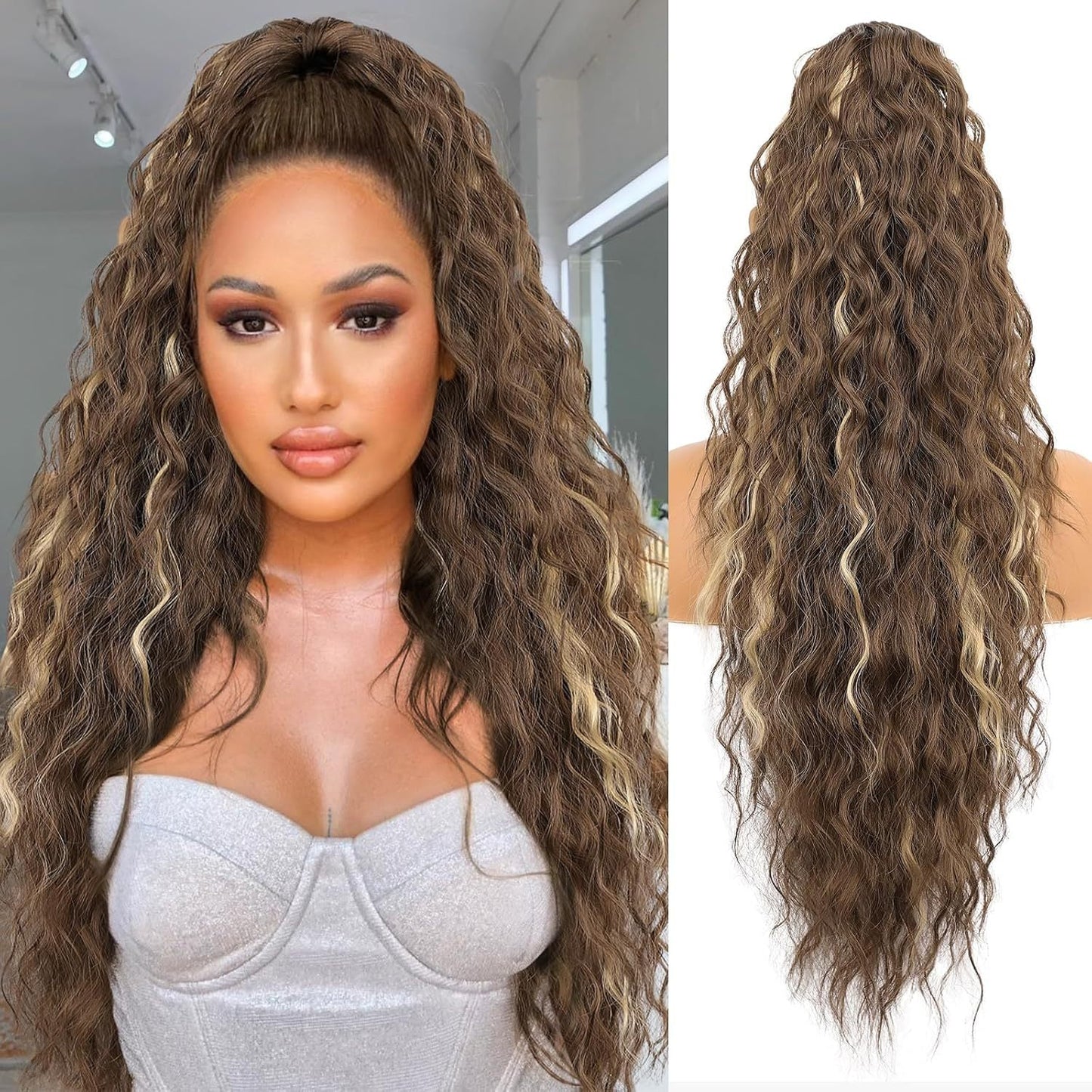 💖Clip-In Wave Ponytail Hair Extension Natural Fluffy African Style Wig💖