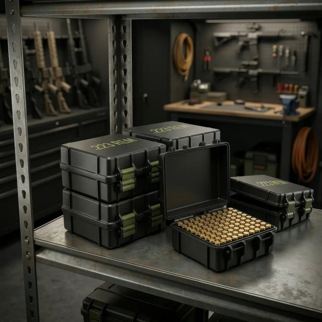🎯 100-Round Ammo Storage Box | Waterproof Hard Shell • Caliber-Specific Slots • Dual Latches