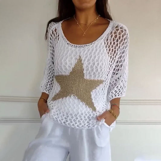 🔥Summer Hot Sale 49%OFF🔥Women's Fashion Round Neck Crochet Knit Fishnet Top