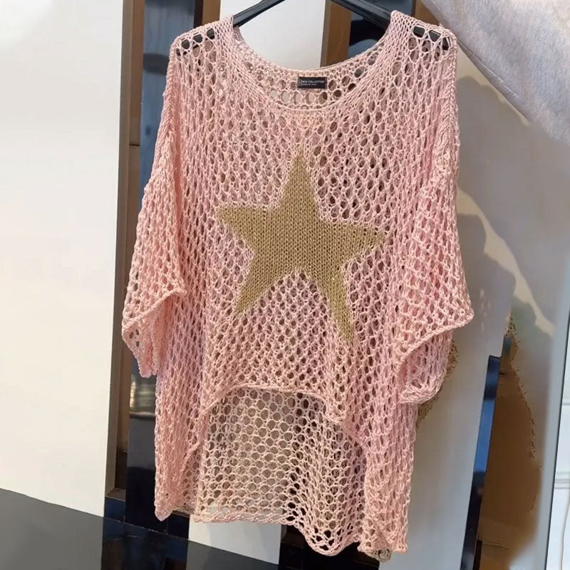 🔥Summer Hot Sale 49%OFF🔥Women's Fashion Round Neck Crochet Knit Fishnet Top