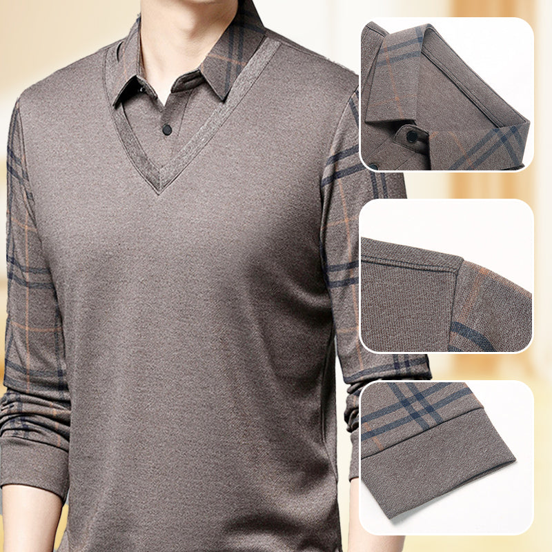 Men's Faux Two Piece Lapel Long-Sleeve Tops - Buy two and get free shipping!