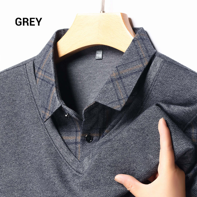 Men's Faux Two Piece Lapel Long-Sleeve Tops - Buy two and get free shipping!