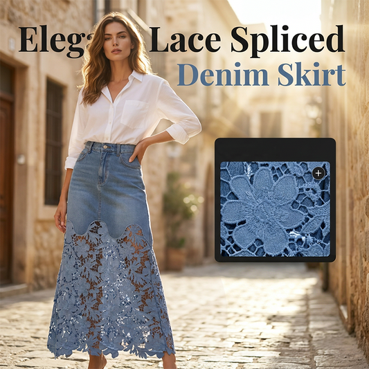 Women's denim bodycon skirt with lace trim