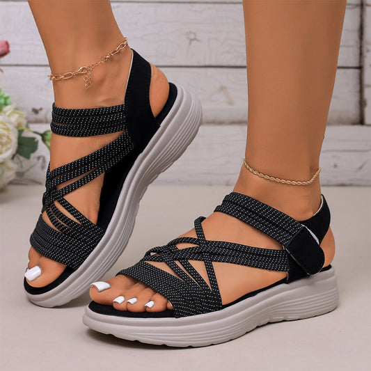 Women's sandals with elastic band, thick sole and arch support