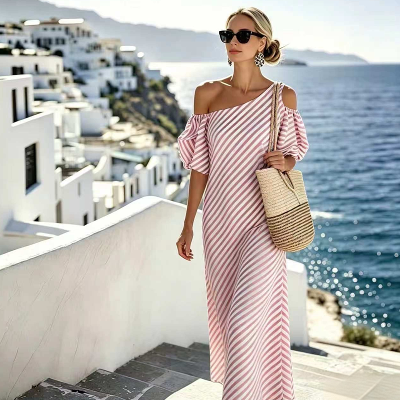 👗 LIMITED-TIME 49% OFF! ✨ Women's Striped Off Shoulder Dress – Elegant, Flowy, Summer Chic 🌊